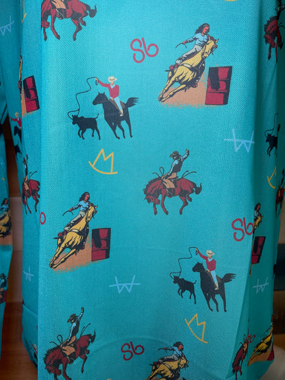 Western Print Mesh Top