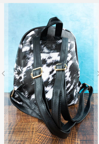 Cowhide Pattern Backpack Purse