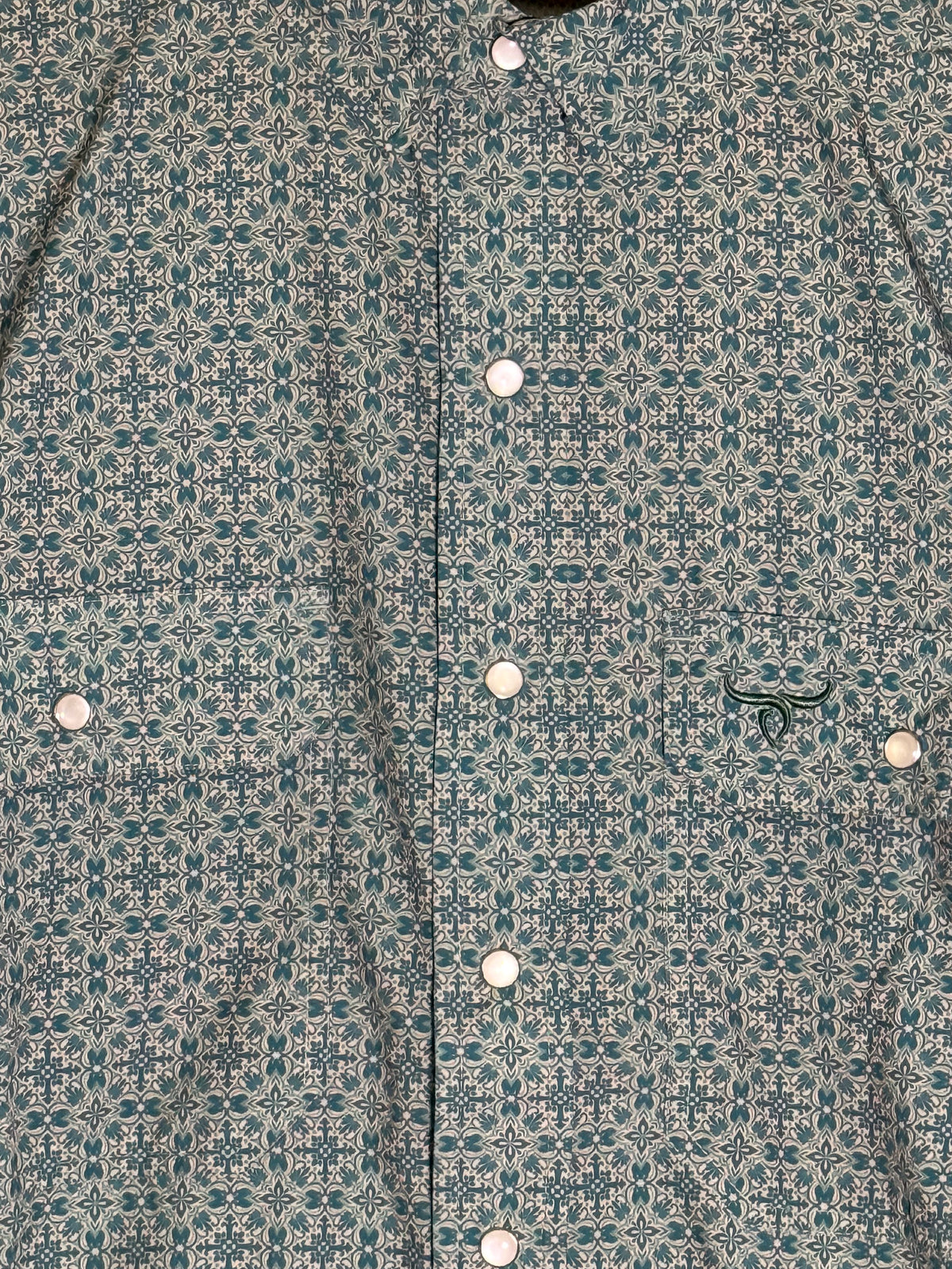 Teal Trail Short Sleeve Pearl Snap Shirt