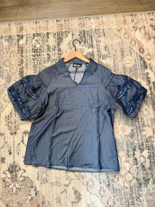 Midnight Mesa Puff Sleeve Top