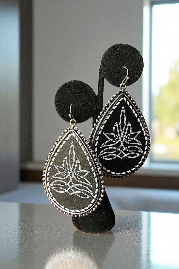 WESTERN BOOT STITCH LARGE TEARDROP EARRING