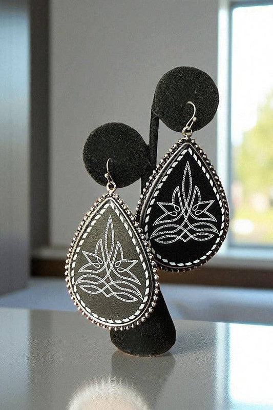 WESTERN BOOT STITCH LARGE TEARDROP EARRING