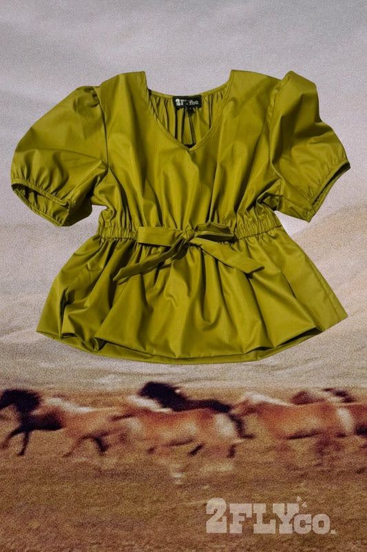 Prairie Bloom Peplum Top – Olive