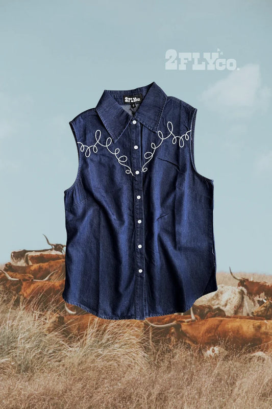 Denim Cowgirl Snap Tank