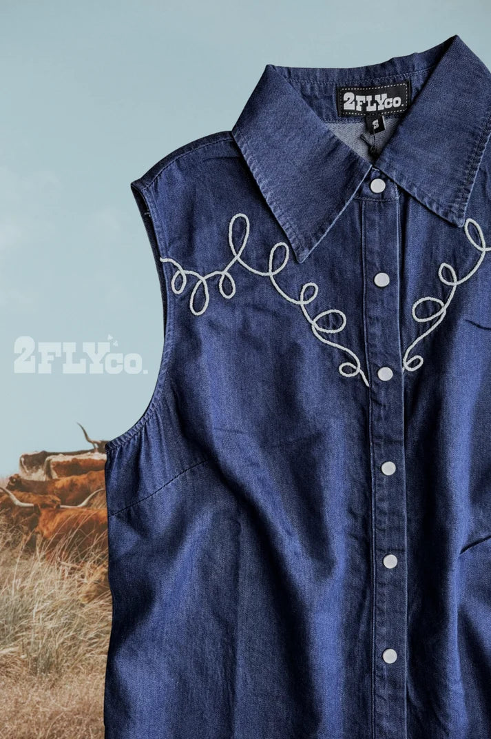 Denim Cowgirl Snap Tank