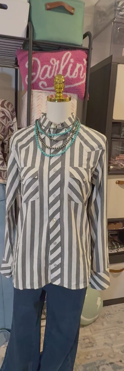 Black Striped Pearl Snap